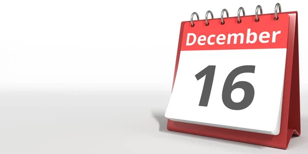 16 december datum op de flip kalender pagina, 3d weergave — Stockfoto