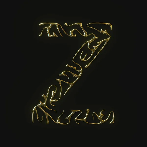 Högupplöst bokstav Z symbol tillverkad av gjutna gyllene linjer. 3d-konvertering — Stockfoto
