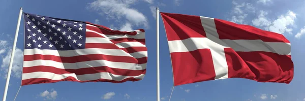 Banderas nacionales de los Estados Unidos y Dinamarca, 3d rendering — Foto de Stock
