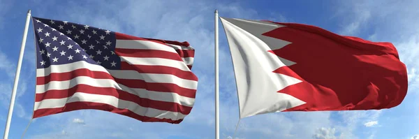 Banderas nacionales de los Estados Unidos y Bahréin, 3d renderizado — Foto de Stock
