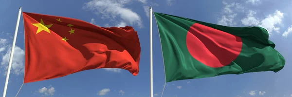 Flags of China and Bangladesh on flagpoles. 3d rendering — Stock Photo, Image