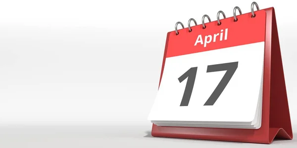 17. April Datum auf dem blätterbaren Kalenderblatt, 3D-Rendering — Stockfoto