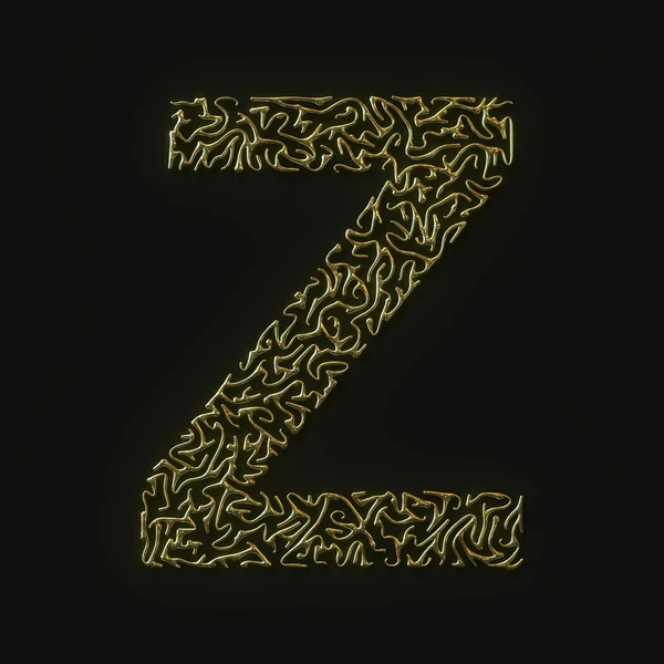Hoge resolutie letter Z symbool gemaakt van gegoten gouden lijnen. 3d destructie — Stockfoto