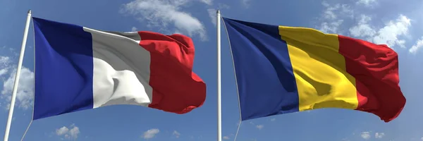 Σημαίες κρατών της Γαλλίας και της Ρουμανίας, 3d απόδοση — Φωτογραφία Αρχείου