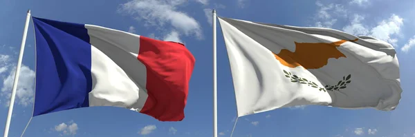 Bandiere nazionali di Francia e Cipro, rendering 3d — Foto Stock