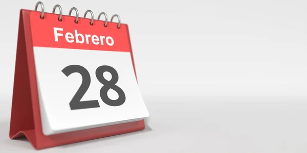 Fevereiro 28 data escrita em espanhol no calendário flip, renderização 3d — Fotografia de Stock