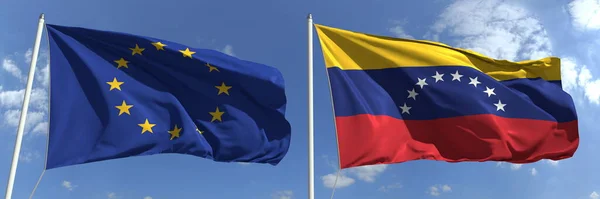 欧洲联盟和委内瑞拉国旗，3D渲染 — 图库照片