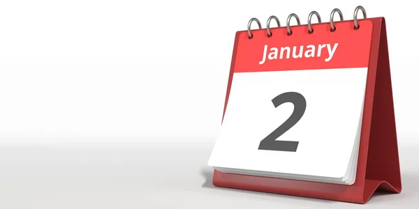 Fecha del 2 de enero en la página del calendario de volteo, renderizado 3d — Foto de Stock