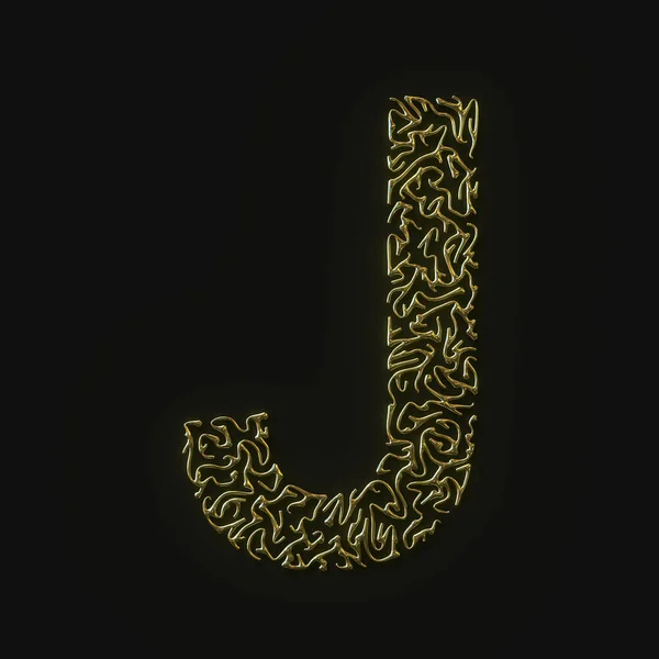 High resolution letter J symbol made of molded golden lines. 3d rendering — Stock Photo, Image