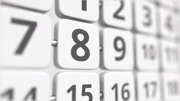 8 datum på svarvning kalenderplattan. Tidsfrist eller affärsidé — Stockvideo
