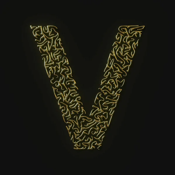 Σύμβολο γράμμα V υψηλής ανάλυσης κατασκευασμένο από σχηματοποιημένες χρυσές γραμμές. 3d απόδοση — Φωτογραφία Αρχείου