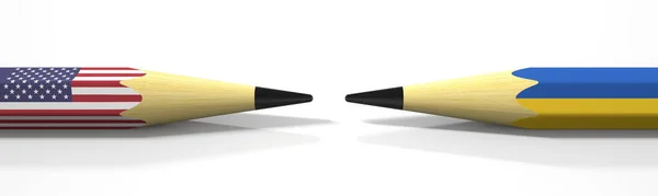 Pencils with the flag of the USA and Ukraine. Політична концепція конфлікту. 3d рендеринг — стокове фото