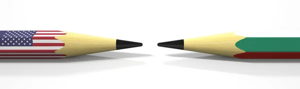 Bleistifte mit Flaggen der USA und Bulgariens. Konzept für politische Konflikte. 3D-Darstellung — Stockfoto