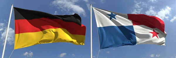 Flaggen von Deutschland und Panama an Fahnenmasten. 3D-Darstellung — Stockfoto