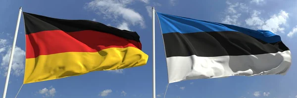 Flaggen von Deutschland und Estland auf Himmelshintergrund, 3D-Darstellung — Stockfoto