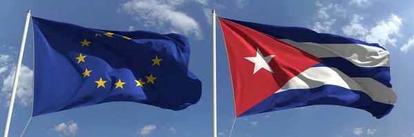Drapeaux nationaux de l'Union européenne et Cuba, rendu 3d — Photo