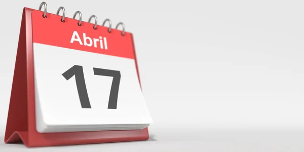 April 17 date written in Spanish on the flip calendar, 3d rendering — Stock Photo, Image