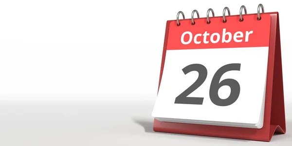 26. Oktober Datum auf dem Umblättern Kalenderblatt, 3D-Rendering — Stockfoto