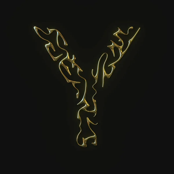 Nagy felbontású Y betűs szimbólum formázott arany vonalakból. 3D-s renderelés — Stock Fotó