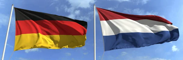 Banderas nacionales de Alemania y Países Bajos, 3d renderizado — Foto de Stock