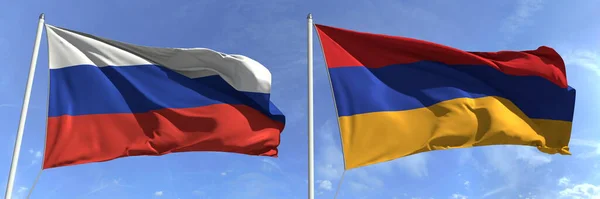 National flags of Russia and Armenia, 3d render — стокове фото
