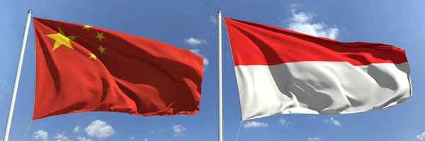 Bendera nasional China dan Indonesia, render 3d — Stok Foto