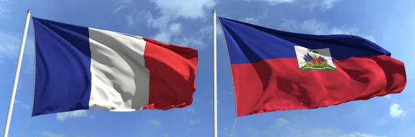 Флаги Франции и Гаити на высоких флагштоках. 3d-рендеринг — стоковое фото