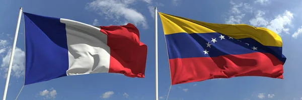 Flags of France and Venezuela on flagpoles. 3d rendering — Stock Photo, Image