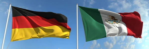 Banderas nacionales de Alemania y México, 3d rendering — Foto de Stock