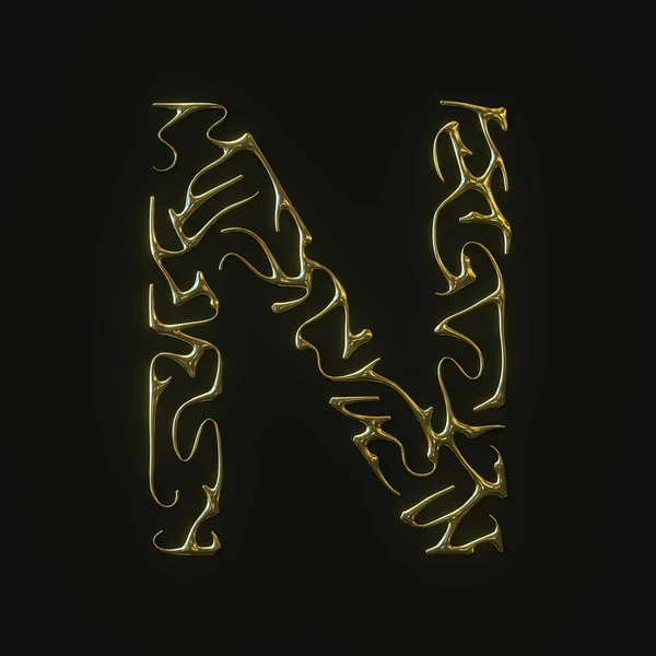 Signatura N de alta resolución hecha de líneas doradas moldeadas. renderizado 3d — Foto de Stock