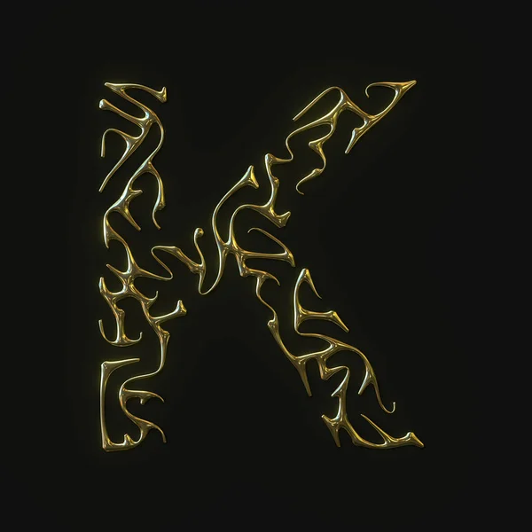 Літера високої роздільної здатності символ К, зроблений з литих золотих ліній. 3D візуалізація — стокове фото