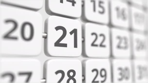 21 data na placa de calendário girando. Conceito prazo ou de planeamento de negócios — Vídeo de Stock