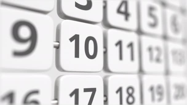 10 ημερομηνία για τη στροφή πλάκα ημερολογίου. Έννοια προθεσμίας ή επιχειρηματικού σχεδιασμού — Αρχείο Βίντεο