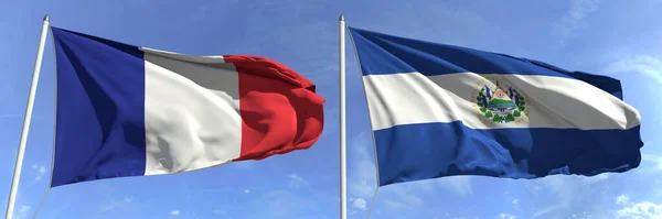 National flags of France and El Salvador, 3d rendering — Stock Photo, Image