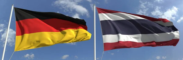 Ondeando banderas de Alemania y Tailandia en los asta de la bandera, 3d renderizado — Foto de Stock