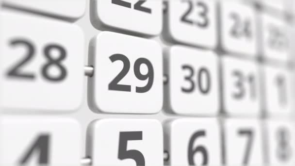 29 data na talerzu kalendarza toczenia. Koncepcja terminowości lub planowania działalności — Wideo stockowe