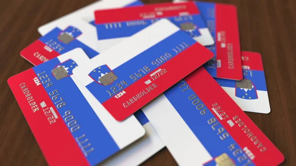 Credit cards with flag of Slovenia. 3D rendering — Stock Photo, Image