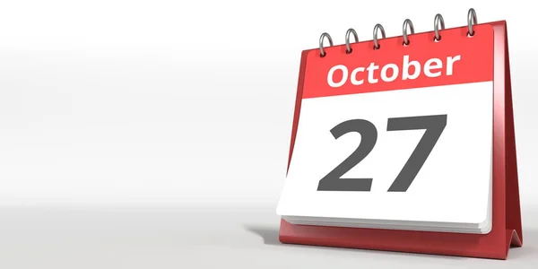 27 de octubre fecha en la página del calendario de volteo, 3d renderizado — Foto de Stock