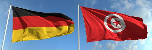 Bandiere nazionali di Germania e Tunisia, rendering 3d — Foto Stock