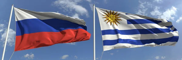Nemzeti zászlók Oroszország és Uruguay, 3d renderelés — Stock Fotó