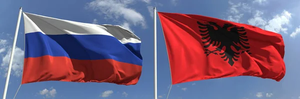 Repülő zászlók Oroszország és Albánia az ég háttér, 3d renderelés — Stock Fotó