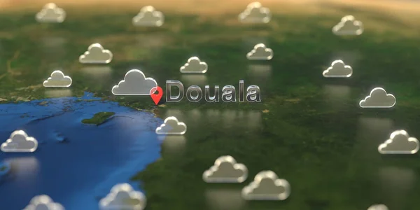 Облачная погода в районе города Дуала на карте, прогноз погоды связанный с 3D-рендерингом — стоковое фото