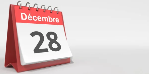 Dezembro 28 data escrita em francês na página de calendário flip, renderização 3d — Fotografia de Stock