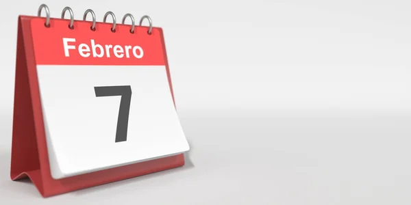 7 de febrero fecha escrita en español en el calendario flip, 3d rendering —  Fotos de Stock