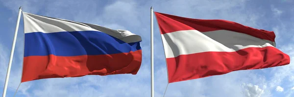 Acenando bandeiras da Rússia e Áustria em mastins, renderização 3d — Fotografia de Stock