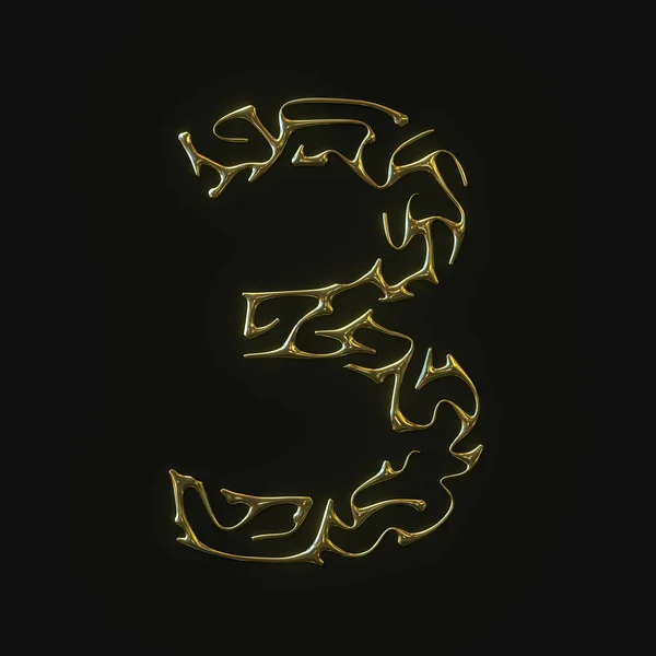 Висока роздільна здатність номер три 3 символи з литих золотих ліній. 3D візуалізація — стокове фото