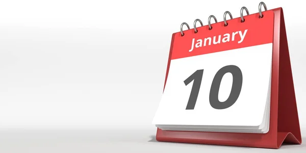 10 de enero fecha en la página del calendario de volteo, 3d renderizado — Foto de Stock