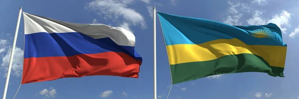Прапори Росії та Руанди на флагштоках. 3d рендеринг — стокове фото