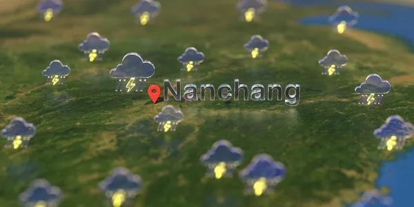 Weersymbolen bij Nanchang stad op de kaart, weersvoorspelling gerelateerde 3D-weergave — Stockfoto