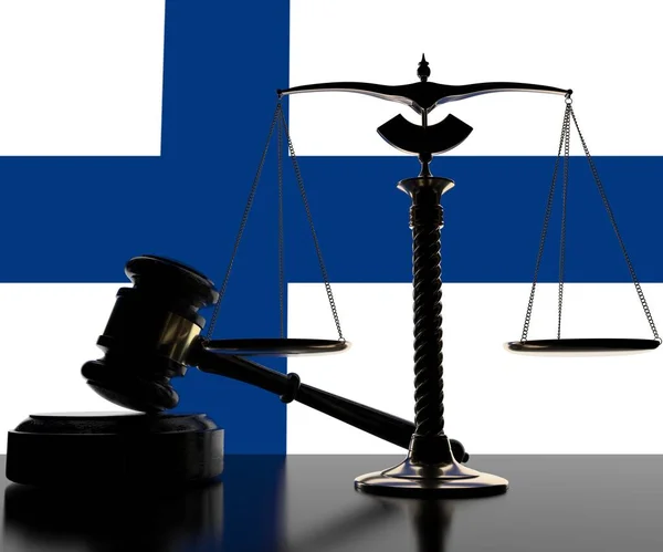 Judge gavel, scales and flag of Finland 3d rendering — Stock Photo, Image